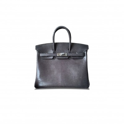 HERMÈS MASTER BIRKIN 25 LIZARD PEWTER GREY GOLD BUCKLE H028352CA17 (25*20*13cm)